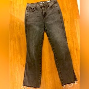 black vintage wash high waisted flare ankle jeans